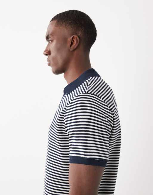 Threadbare – Marinblå och vit, randig skjorta med korta ärmar, 4 av 5