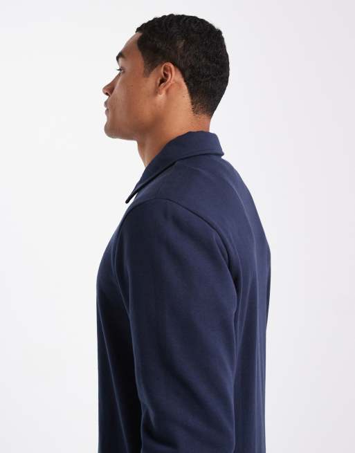 Threadbare - Marineblå fleece-sweatshirt med 1/4 lynlås, 4 af 5