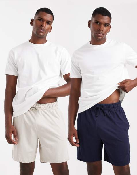 Threadbare - Marineblå og beige loungeshorts i bomuldsblandingsmateriale med løbesnor i pakke med 2 par - view 1