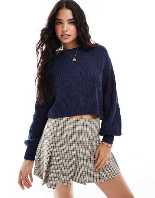 Threadbare - Marineblå og cropped trøje med rund hals
