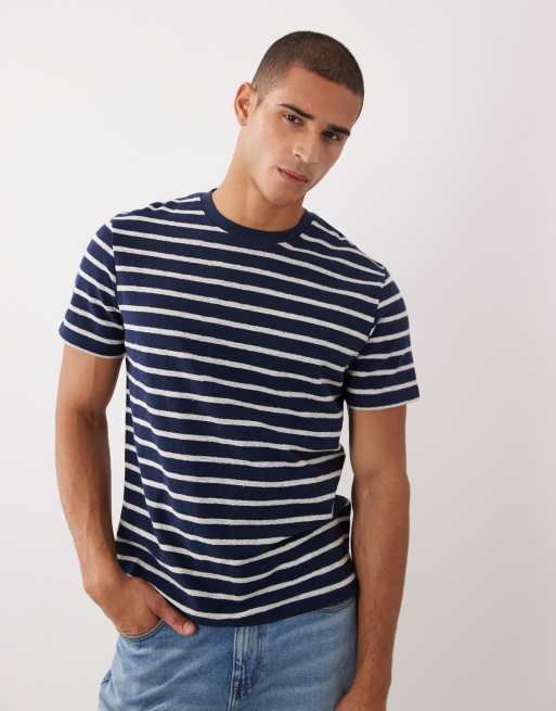 Threadbare - Marineblå og ecrufarvet T-shirt med striber og ringer-detaljer, 3 af 5
