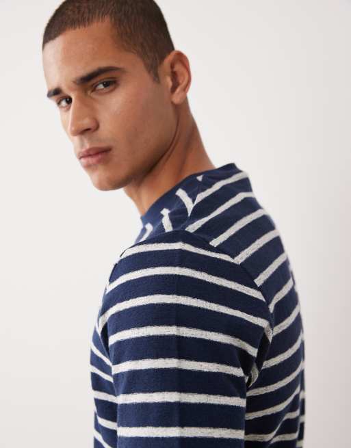 Threadbare - Marineblå og ecrufarvet T-shirt med striber og ringer-detaljer, 4 af 5