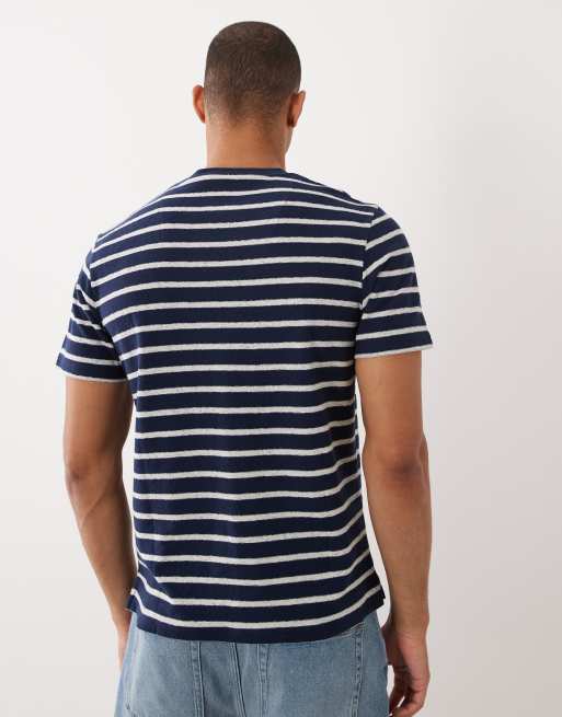 Threadbare - Marineblå og ecrufarvet T-shirt med striber og ringer-detaljer, 5 af 5