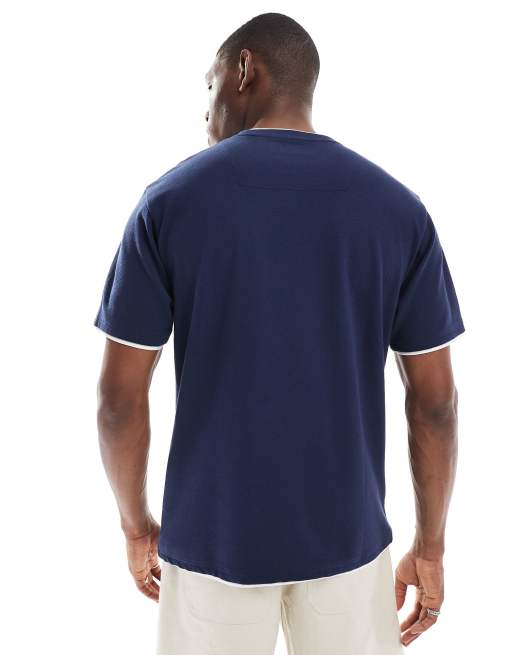 Threadbare - Marineblå og højhalset T-shirt i kraftigt bomuldsrigt stof på 220 gsm, 4 af 4