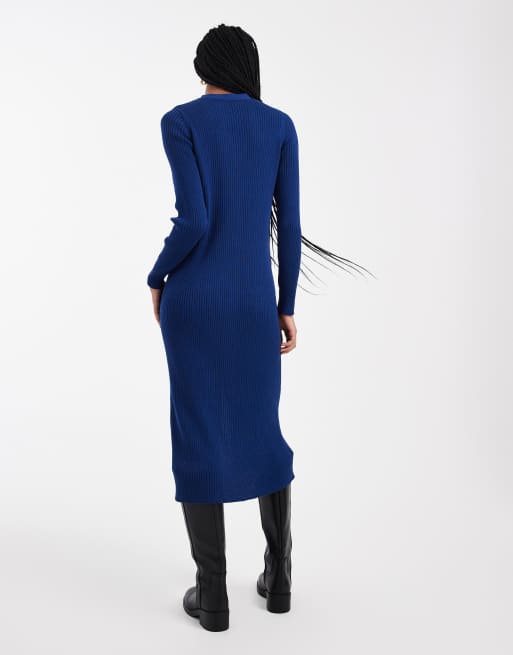 Threadbare - Marineblå og strikket kjole med knapper, 3 af 4