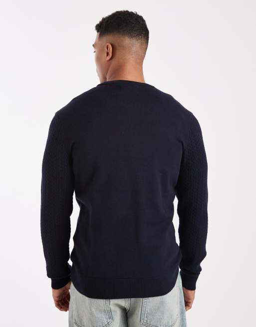 Threadbare - Marineblå striktrøje med rund hals, 3 af 5
