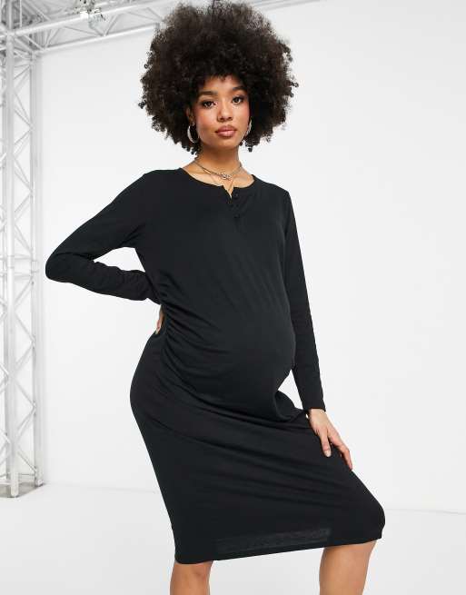 Threadbare Maternite Robe mi longue boutonnee sur le devant a manches longues Noir ASOS