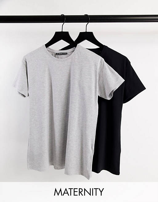 Threadbare Maternity 2 pack crew neck t-shirt in black and grey