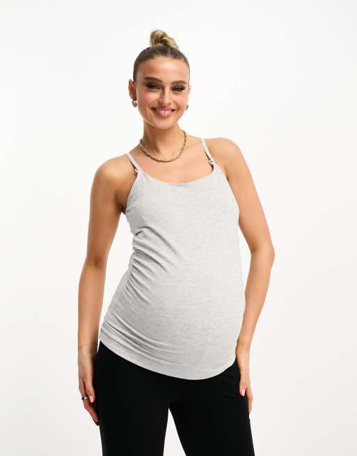 Mamalicious maternity high neck stripe knit sweater in beige