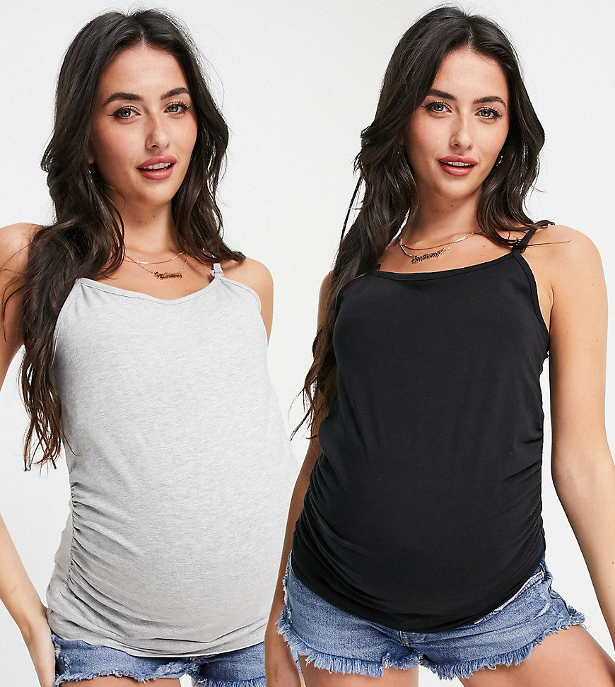 Maternity 2 pack nursing cami tank top in black and gray