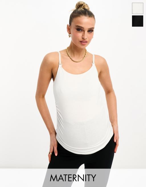 Threadbare Maternity 2 pack nursing cami vest top in black and grey