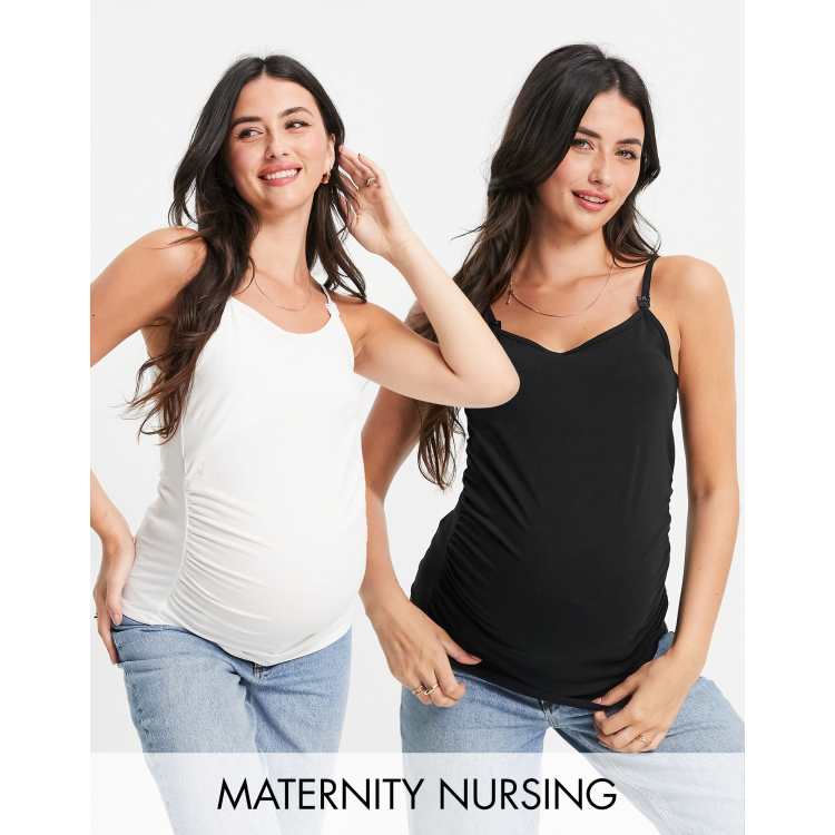 Threadbare Maternity 2 pack nursing cami tank top in black and white