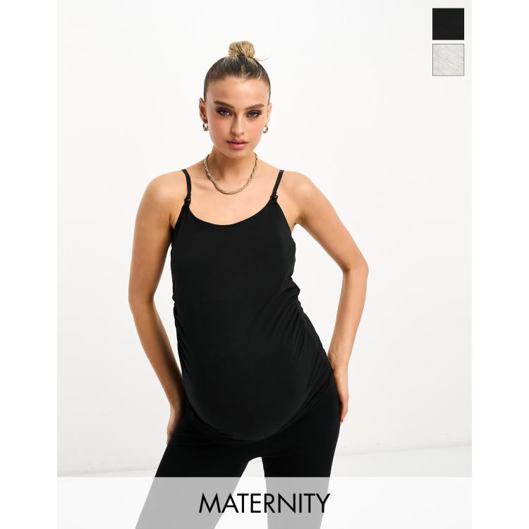 Threadbare Maternity 2 pack nursing cami vest top in black and grey