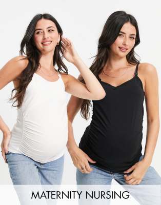 Threadbare Threadbare Maternity 2 pack nursing cami vest top in black and white