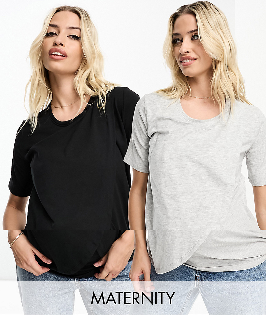 Maternity 2 pack nursing top in black and gray