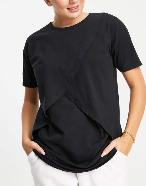 ASOS DESIGN Maternity nursing t-shirt with button side in black