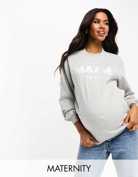 Threadbare Maternity - Dixie - Oversized sweater med broderet slogan i grå - view 1