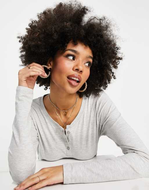 Threadbare Maternity – Grå midiklänning med långa ärmar och knäppning framtill, 3 av 4