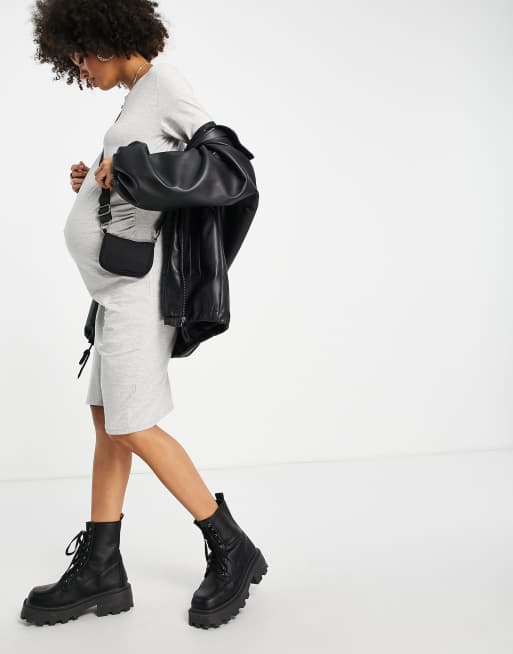 Threadbare Maternity – Grå midiklänning med långa ärmar och knäppning framtill, 4 av 4