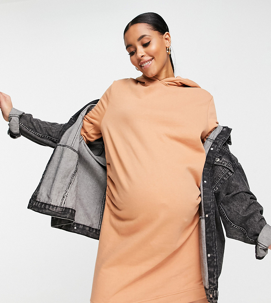 Threadbare Maternity hoodie dress in taupe-Neutral