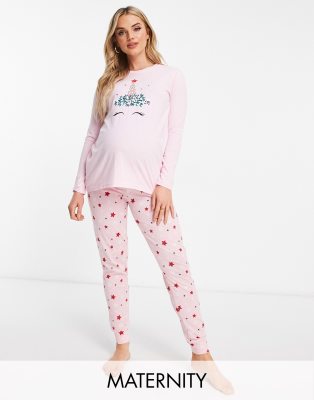 Threadbare Maternity long starry pyjamas in pink and red - ASOS Price Checker