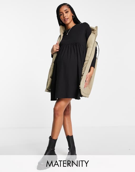 Threadbare Maternity - Midi-smockjurk met lange mouwen in zwart