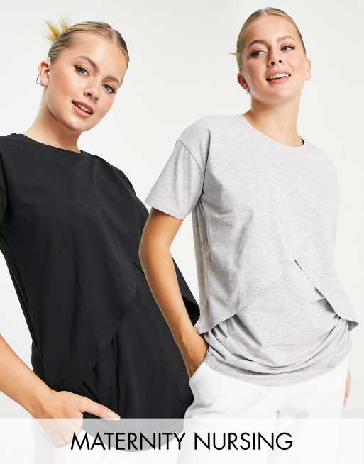 Threadbare Maternity - Pakke med 2 amme-toppe i sort og grå