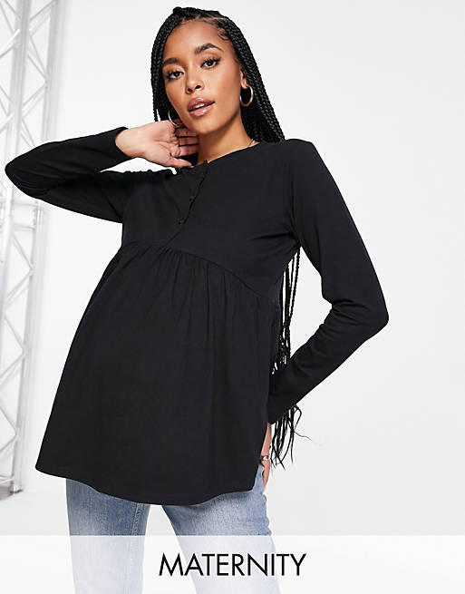 Threadbare Maternity smock button front t-shirt in black