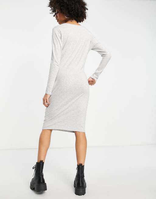 Threadbare Maternity – Szara sukienka midi z długimi rękawami i zapięciem na guziki, 2 z 4