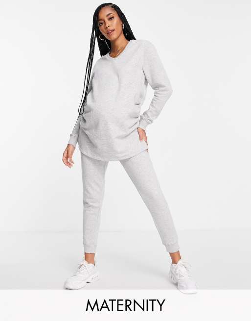 Threadbare Maternity – Szary dres z bluzą z dekoltem w kształcie litery V i joggersami