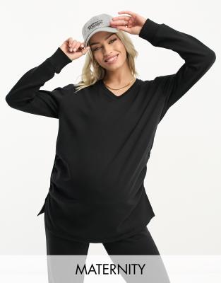 Threadbare Maternity - Trainingsanzug aus Sweatshirt und Jogginghose in Schwarz mit V-Ausschnitt-Black