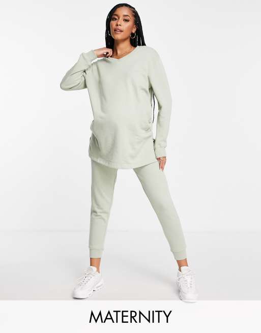 Threadbare Maternity v neck sweatshirt and sweatpants tracksuit in