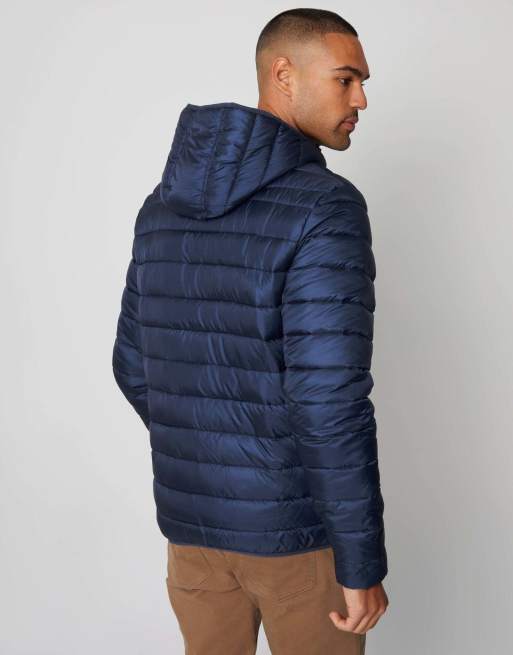 Threadbare Matte finish padded hooded jacket in navy, 2 of 5