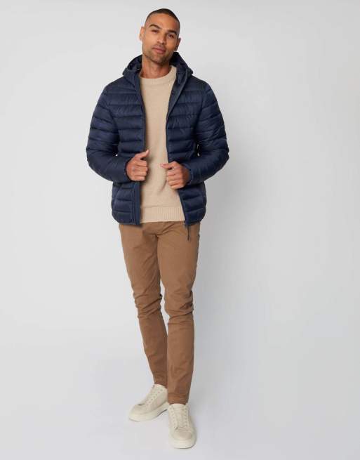 Threadbare Matte finish padded hooded jacket in navy, 4 of 5