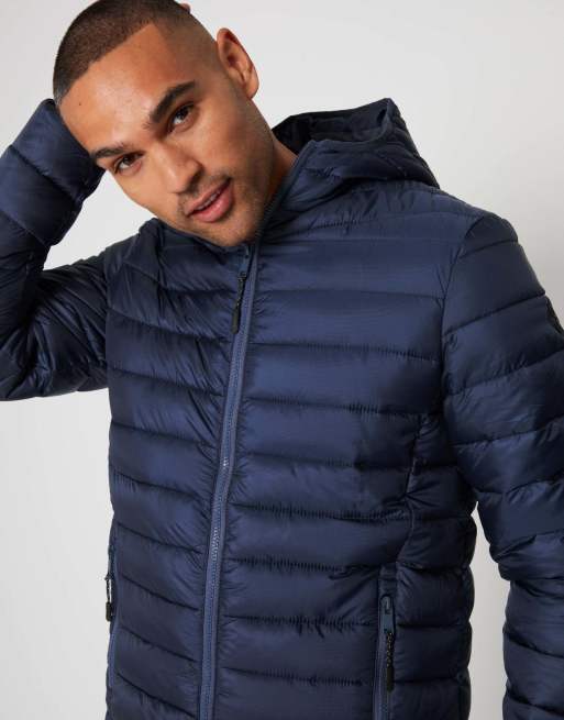 Threadbare Matte finish padded hooded jacket in navy, 5 of 5