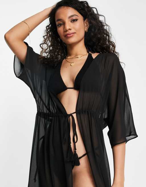 Threadbare maxi beach cover up dress in black ASOS