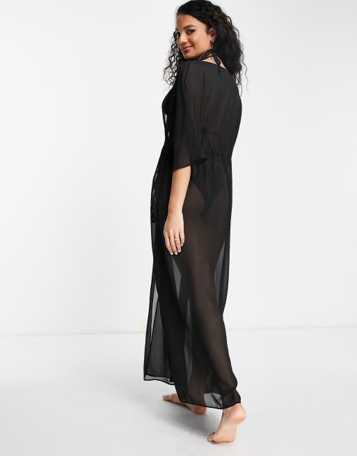 Threadbare maxi beach cover up dress in black ASOS