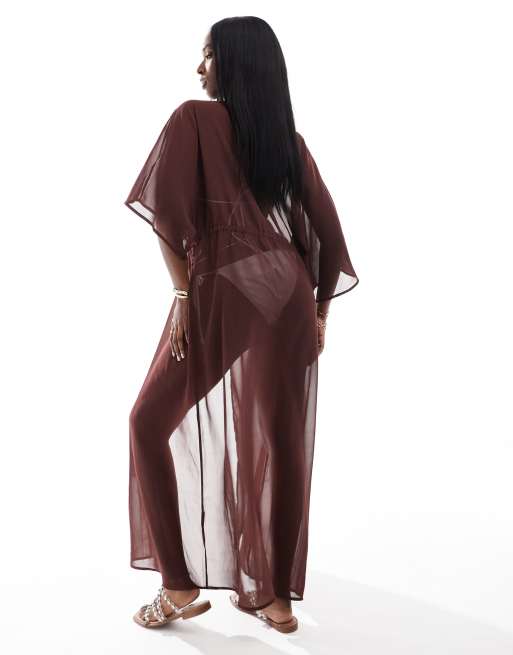 brown cover up dress Becky Dress in Brown Gingham | OMNES | Dresses | Sustainable & Affordable  Clothing main image 0
