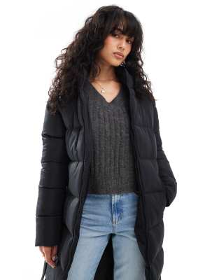 Threadbare Maxi Belted Puffer Coat In Black