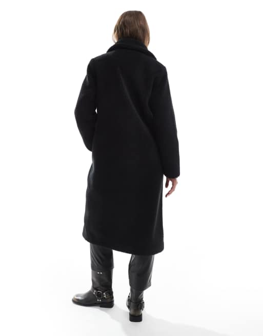 Threadbare maxi borg coat in black