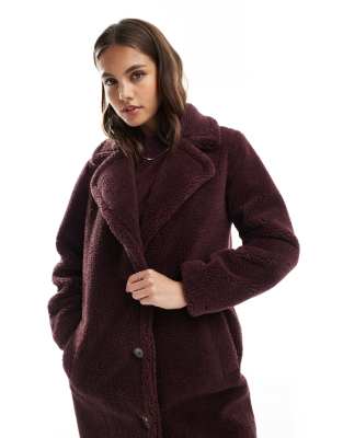 Threadbare Maxi Borg Coat In Brown
