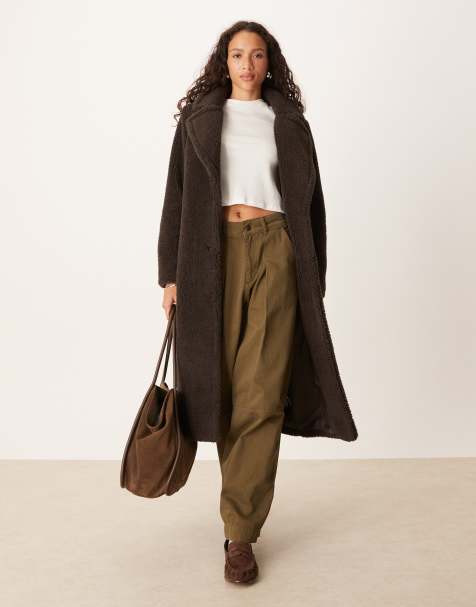 Threadbare maxi borg coat in chocolate brown - view 1