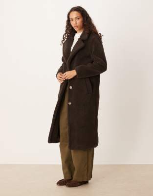 Threadbare Maxi Borg Coat In Brown