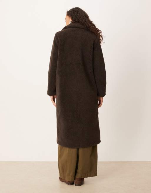 Threadbare maxi borg coat in chocolate brown, 4 of 4