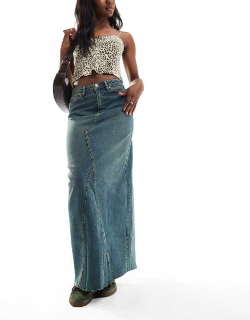 Threadbare – Maxi-Jeansrock in Vintage-Waschung