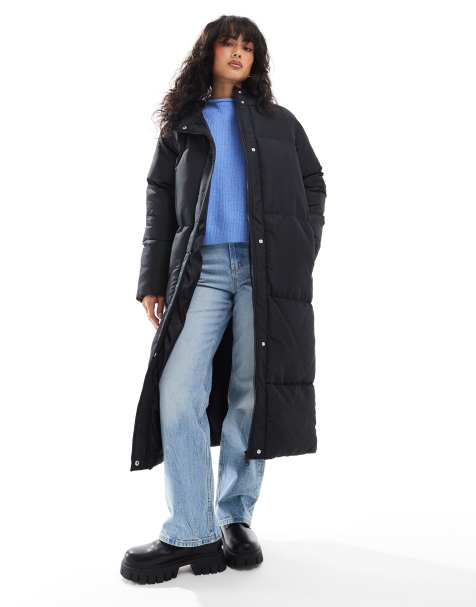 Threadbare maxi puffer coat with hood in black - view 1