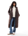 [Threadbare] Threadbare maxi puffer coat with hood in brown 14 BROWN