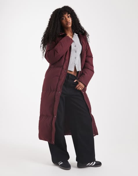 Threadbare maxi puffer coat with hood in fig - view 1