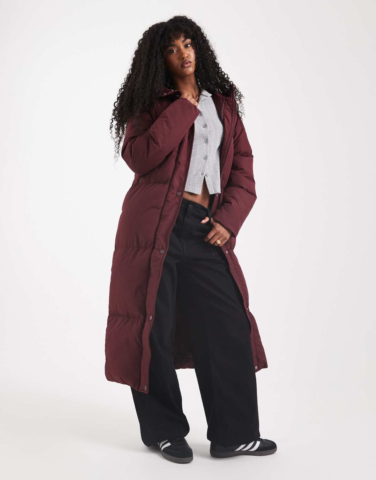 Threadbare maxi puffer coat with hood in fig