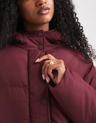 Threadbare Maxi Puffer Coat With Hood In Red